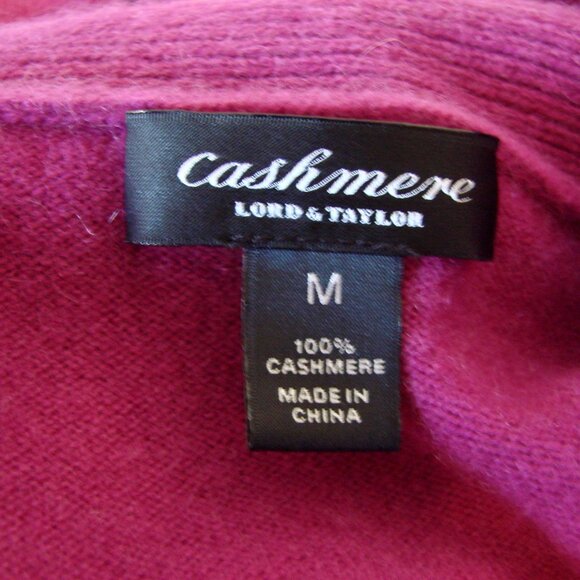 Lord & Taylor Cashmere Sweater Fuchsia Pink Shawl Collar Ribbed Size Medium - Picture 3 of 9